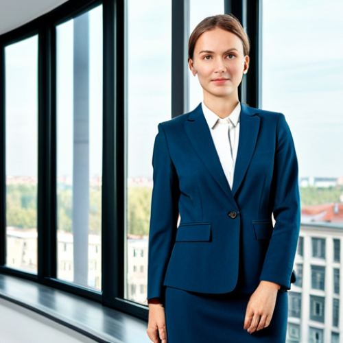 Home 4 **
"A professional businesswoman, fully clothed in a modest, tailored business suit, standing confidently in a bright, modern office space with large windows overlooking Warsaw. Appropriate attire, safe for work, perfect anatomy, natural proportions, professional portrait photography, high quality."
**